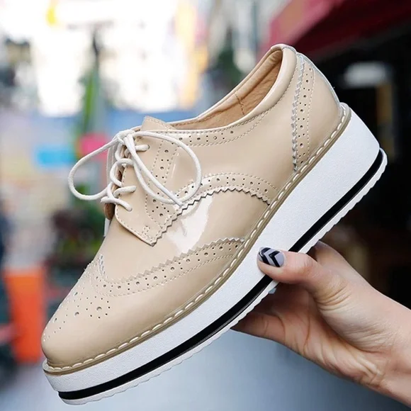 BRAND NEW Dadawen Nude Patent Leather Oxfords. Sz 7 (37) women’s (Real Leather) - Picture 5 of 13